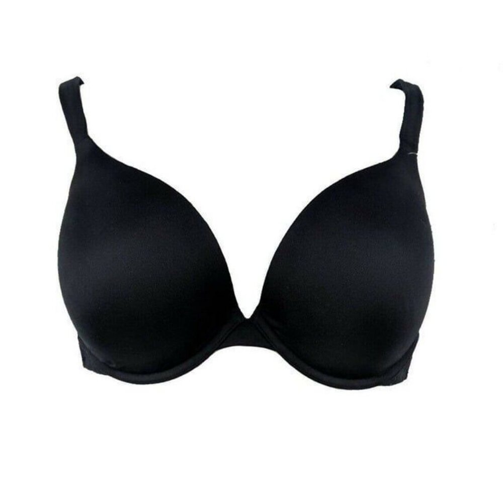 Lane Bryant Cacique Smooth Boost Plunge Bra Solid Satin Size 46DDD Black NWOT
